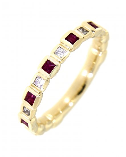 PRINCESS CUT RUBY DIAMOND BAND (TR1936)